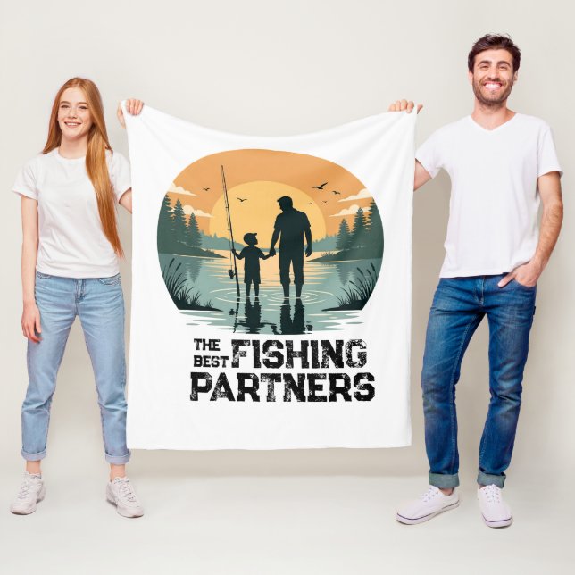 Personalized Father and Son Fishing Gift Fleece Blanket (In Situ)