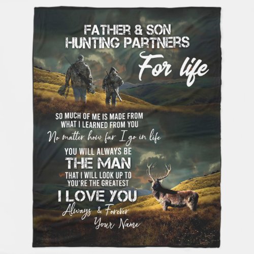 Personalized Father and Son Hunting Fleece Blanket