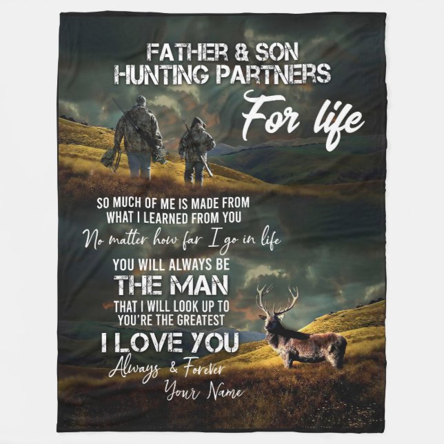 Personalized Father and Son Hunting Fleece Blanket (Front)