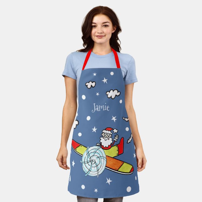 Personalized Father Christmas Santa Claus Airplane Apron (Worn)