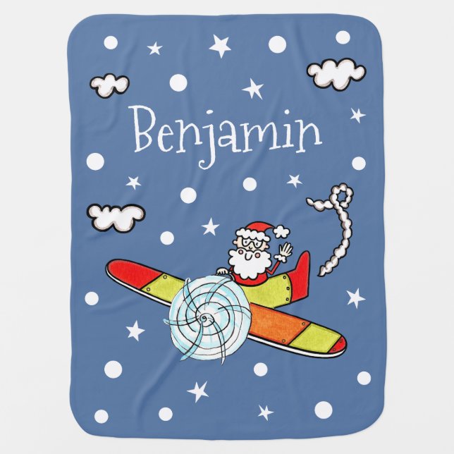 Personalized Father Christmas Santa Claus Airplane Baby Blanket (Front)