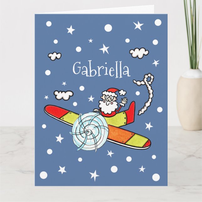 Personalized Father Christmas Santa Claus Airplane Card (Front)