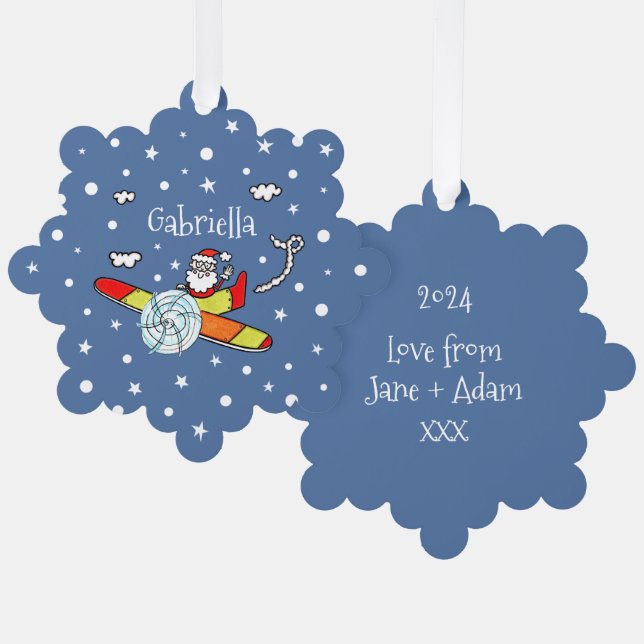 Personalized Father Christmas Santa Claus Airplane Ornament Card (Front/Back)