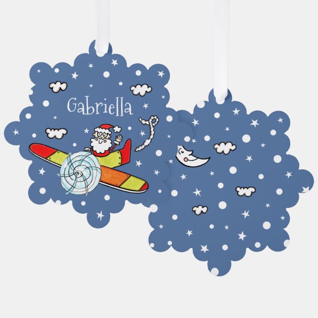 Personalized Father Christmas Santa Claus Airplane Ornament Card (Front/Back)