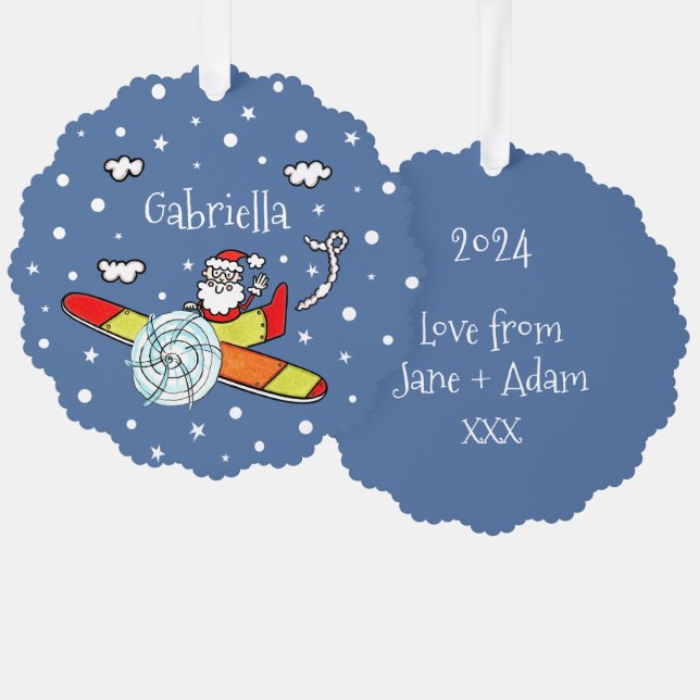 Personalized Father Christmas Santa Claus Airplane Ornament Card (Front/Back)