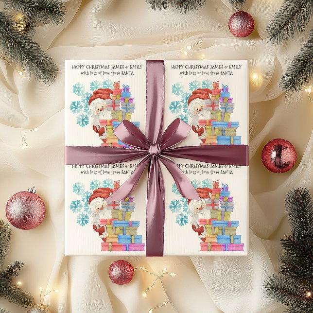 Personalized Father Christmas Snowflakes Kids Gift Wrapping Paper (Kids Christmas Wrapping Paper with Father Christmas)