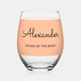 Personalized Father of the Bride Wedding Peach Stemless Wine Glass