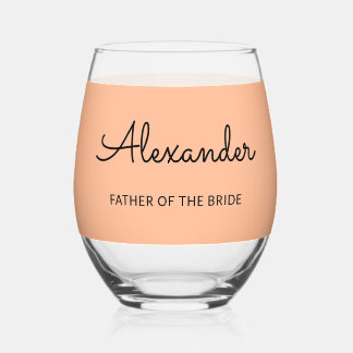 Personalized Father of the Bride Wedding Peach Stemless Wine Glass