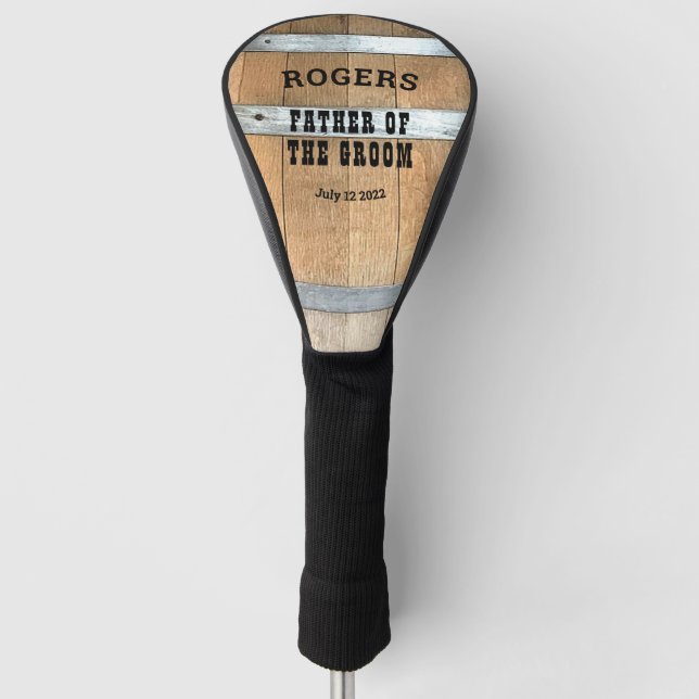 Personalized Father of the Groom Whiskey Barrel Golf Head Cover (Front)