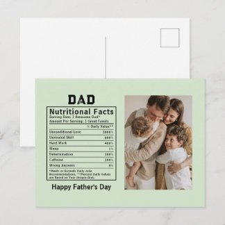 Personalized Father’s Day Dad Nutritional Facts  Postcard