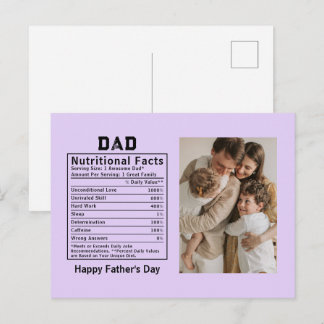 Personalized Father’s Day Dad Nutritional Facts  Postcard