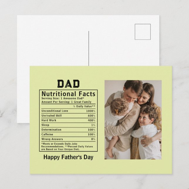 Personalized Father’s Day Dad Nutritional Facts  Postcard (Front/Back)