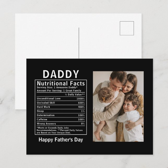 Personalized Father’s Day Daddy Nutritional Facts  Postcard (Front/Back)