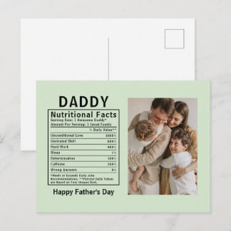 Personalized Father’s Day Daddy Nutritional Facts  Postcard