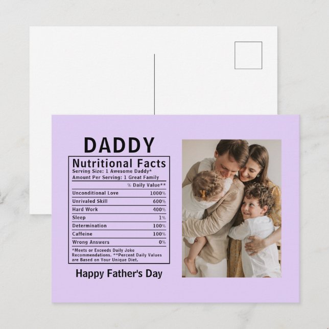 Personalized Father’s Day Daddy Nutritional Facts  Postcard (Front/Back)