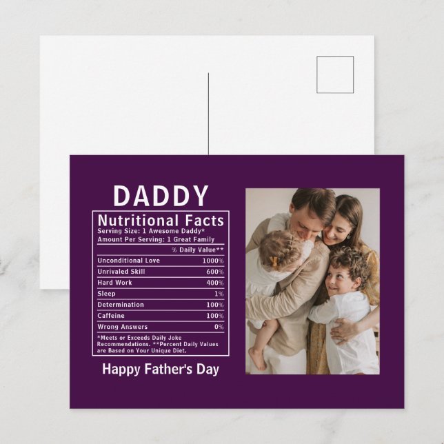 Personalized Father’s Day Daddy Nutritional Facts  Postcard (Front/Back)