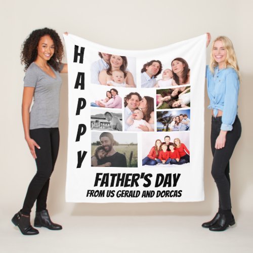 Personalized Fathers Day  9 Photo Collage  Fleece Blanket