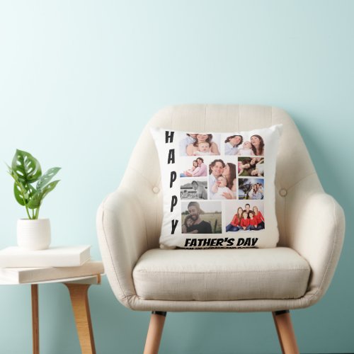 Personalized Fathers Day  9 Photo Collage T_Shirt Throw Pillow