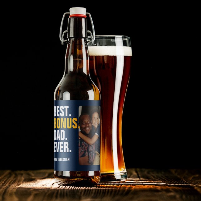 Personalized Fathers Day Best Bonus Dad Ever Beer Bottle Label (Personalized Fathers Day Best Bonus Dad Ever Beer Bottle Labels from Ricaso. Stepfather / Stepdad )