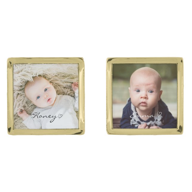 personalized Father's Day gift, baby photo gold Cufflinks (Front)