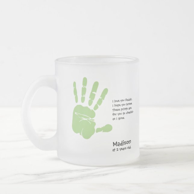 Personalized Father's Day handprint gift Frosted Glass Coffee Mug (Left)