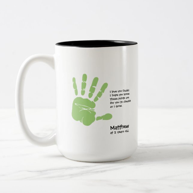 Personalized Father's Day handprint gift Two-Tone Coffee Mug (Left)