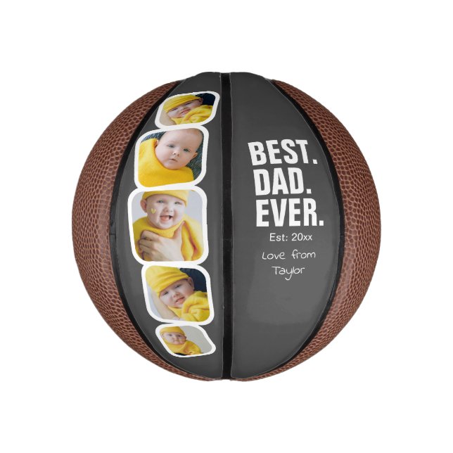Personalized Fathers Day Photo Gift Best Dad Ever Mini Basketball (Vertical)