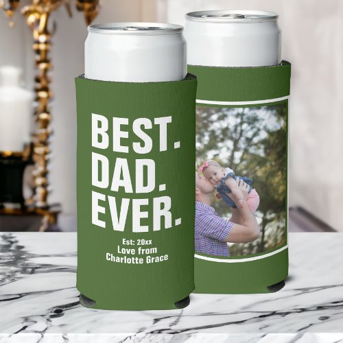 Personalized Fathers Day Photo Gift Best Dad Ever Seltzer Can Cooler