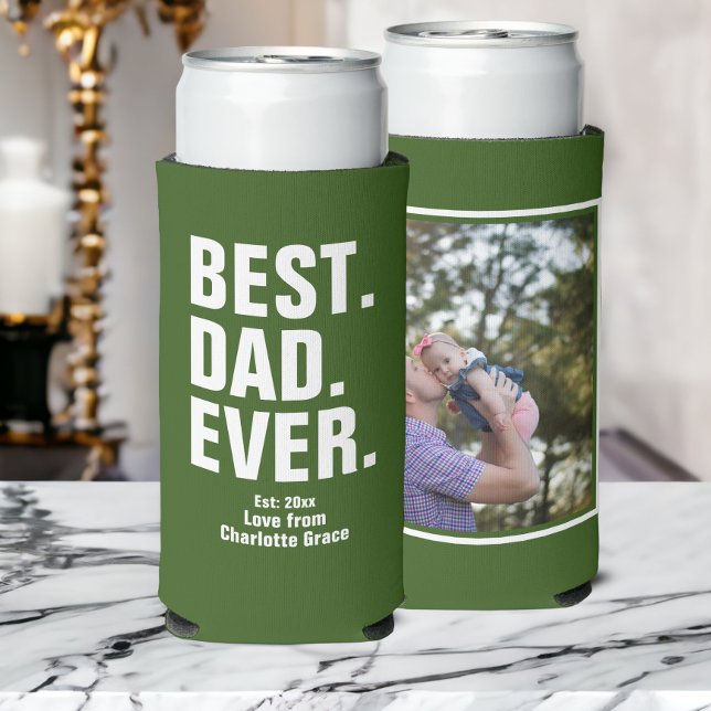 Personalized Fathers Day Photo Gift Best Dad Ever Seltzer Can Cooler (Creator Uploaded)