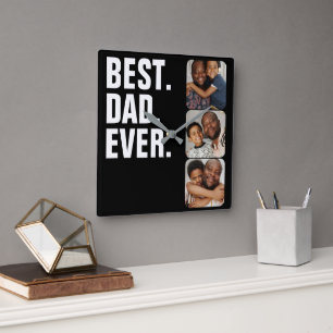 Personalized Fathers Day Photo Gift Best Dad Ever Square Wall Clock