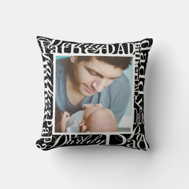 Personalized Father's Day Word Collage Black Throw Pillow (Front)
