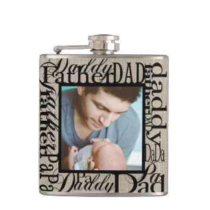 Personalized Father's Day Word Collage Burlap Hip Flask