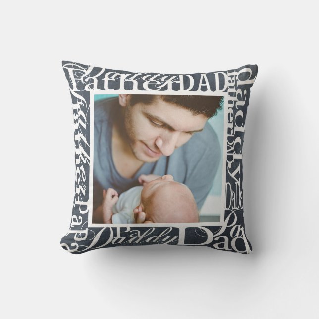 Personalized Father's Day Word Collage Chalkboard Throw Pillow (Front)