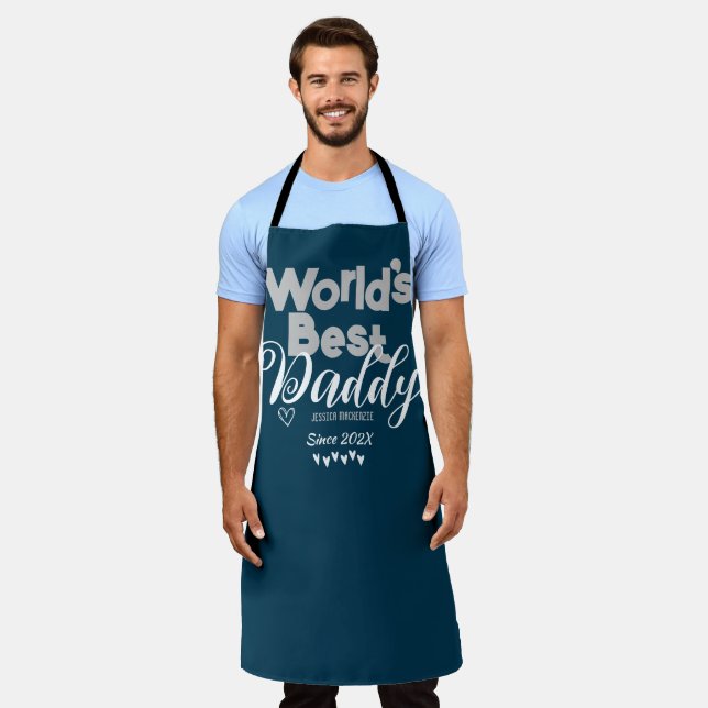 Personalized Fathers Day, world's best daddy gift Apron (Worn)