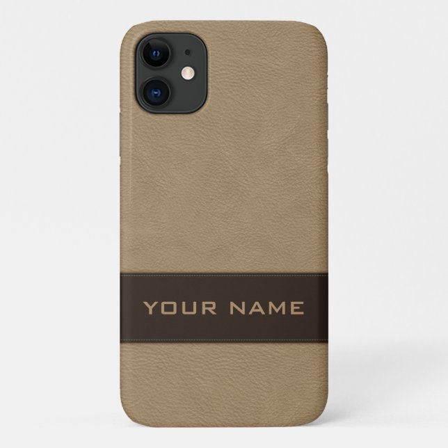 Personalized Faux Beige Leather Case-Mate iPhone Case (Back)
