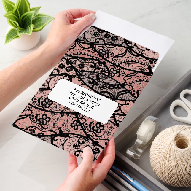 Personalized Faux Black Lace Envelope Mailers (Desk)