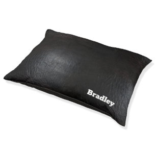 Personalized Faux Black Leather Pet Bed