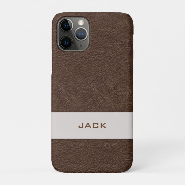 Personalized Faux Brown Leather Case-Mate iPhone Case (Back)
