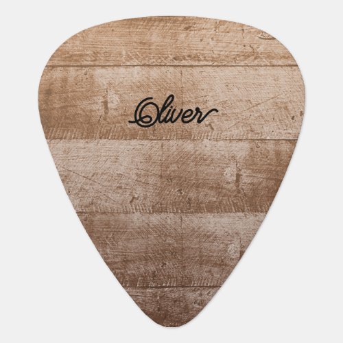 Personalized Faux Brown Rustic Wood Guitar Pick