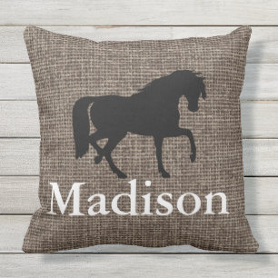 Personalized Faux Burlap Horse Silhouette Throw Pillow
