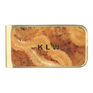 Personalized Faux Burled Walnut Gold Finish Money Clip