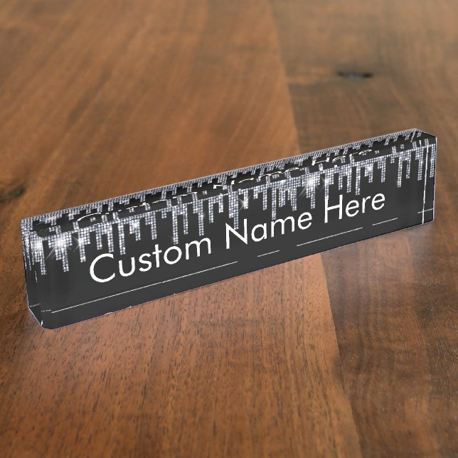 Personalized Faux Crystal Rhinestone Blink Desk Name Plate (Side)