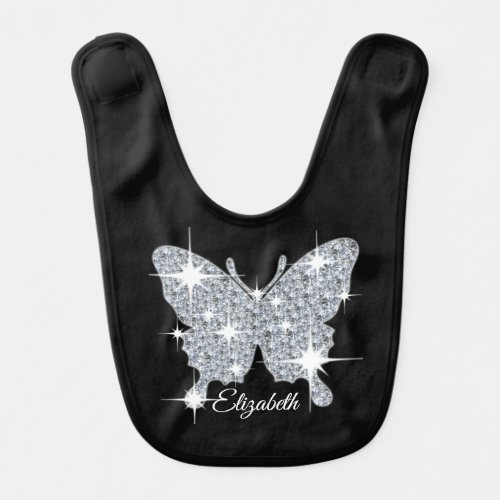 Personalized faux diamond sparkle butterfly baby bib