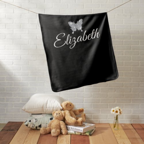 personalized faux diamond sparkle butterfly baby blanket