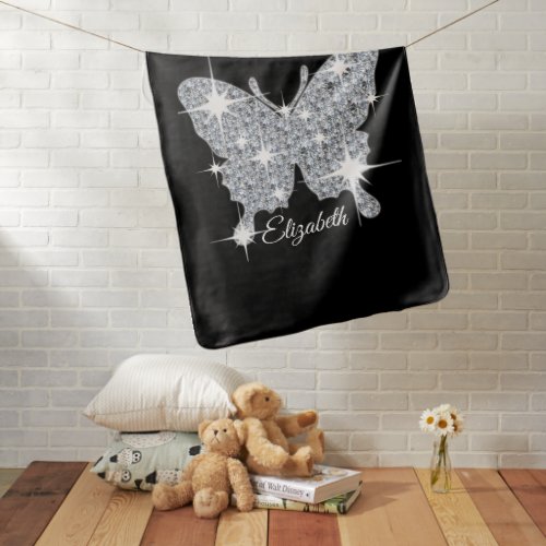 Personalized faux diamond sparkle butterfly baby blanket