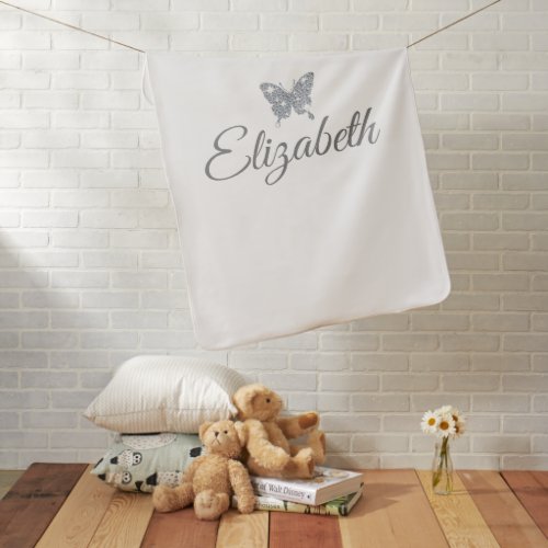 personalized faux diamond sparkle butterfly baby blanket