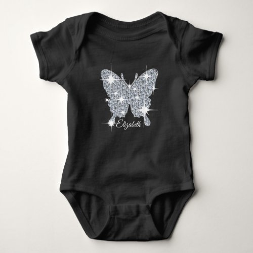 personalized faux diamond sparkle butterfly  baby bodysuit
