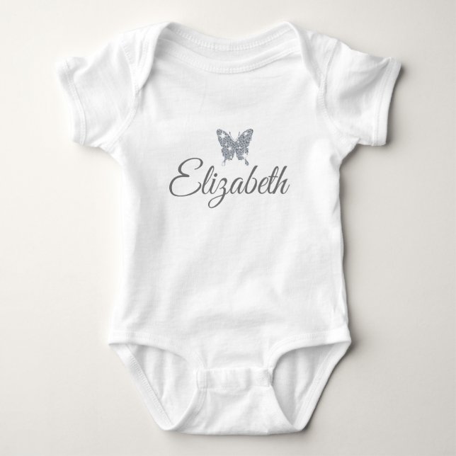 personalized faux diamond sparkle butterfly baby bodysuit (Front)