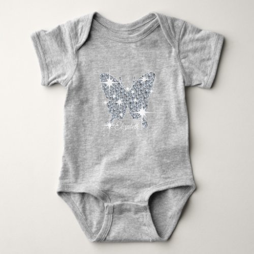 personalized faux diamond sparkle butterfly baby bodysuit