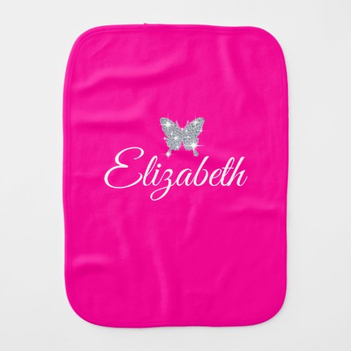 personalized faux diamond sparkle butterfly baby burp cloth